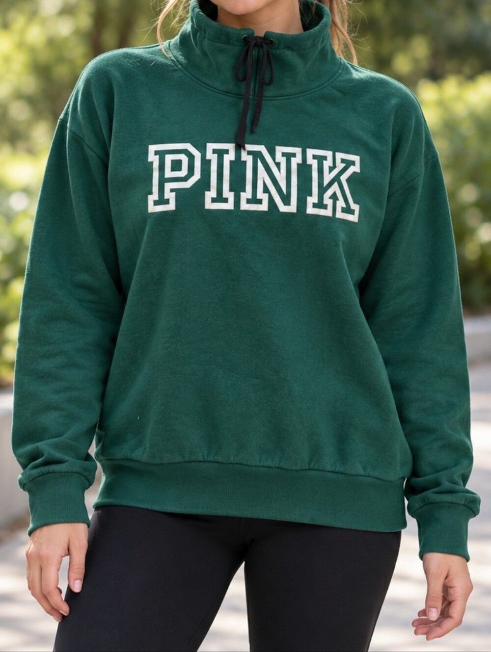 Victoria’s Secret Forest Green FunnelNeck Sweatshirt S Soft Romanticized Sports